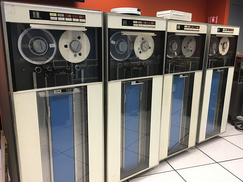 A row of IBM 729 magnetic tape drives